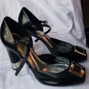 BCBGirls Black Patent Peeptoe Pumps size 9